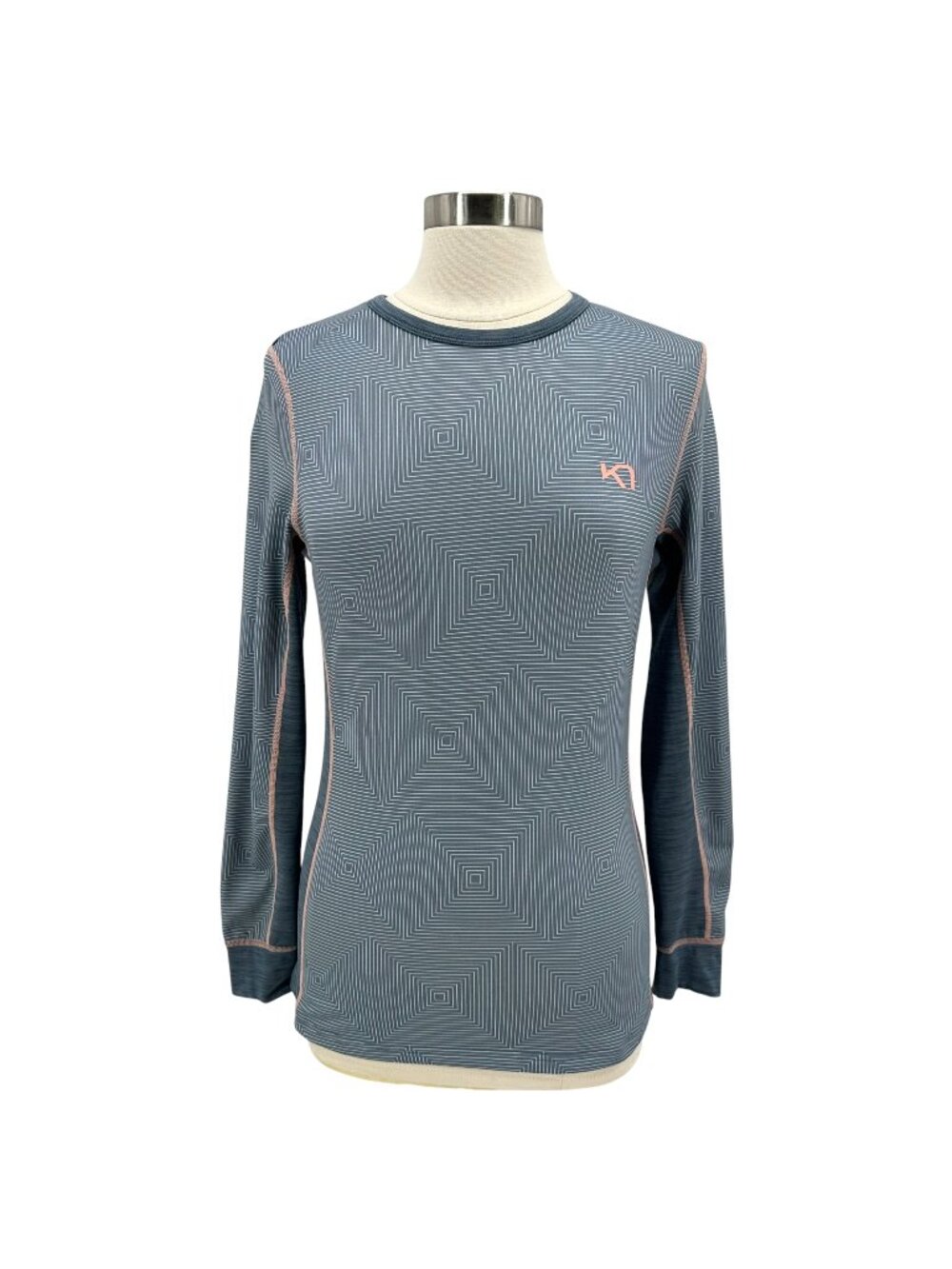 Kari Traa Womens Medium Top Lune Long Sleeve Base Layer Geometric Gray Blue